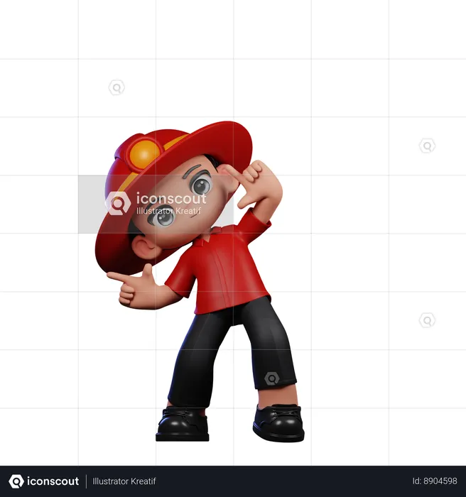 Cute Little Fireman Pointing Right  3D Illustration