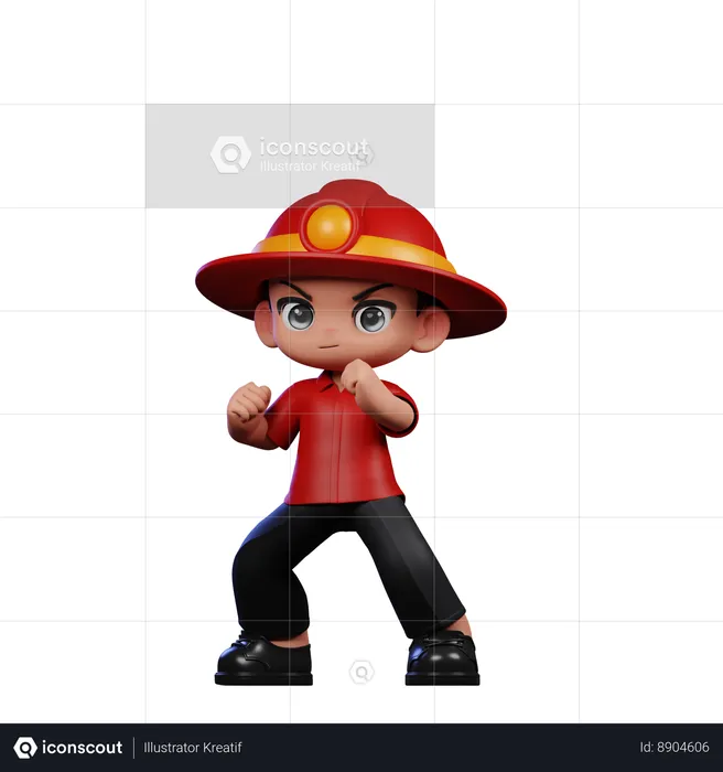 Cute Little Fireman Ready Fight pose  3D Illustration