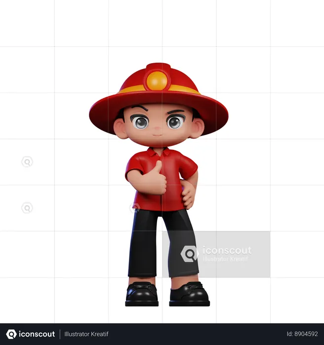 Cute Little Fireman Showing Thumbs Up  3D Illustration