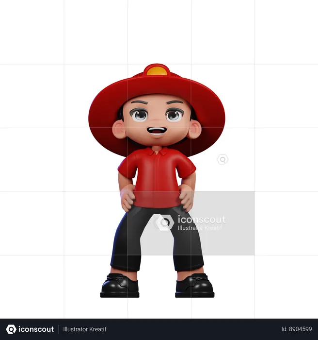 Cute Little Fireman Standing Laugh pose  3D Illustration