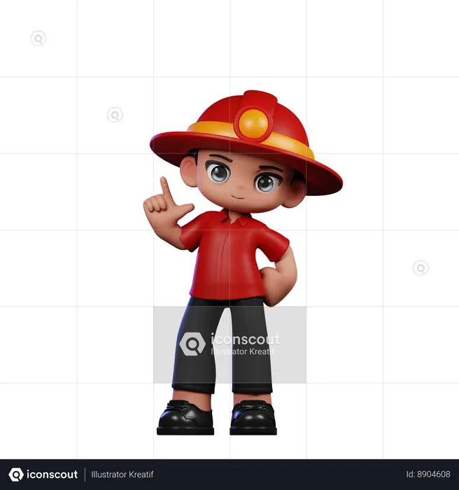 Cute Little Fireman Standing pose  3D Illustration