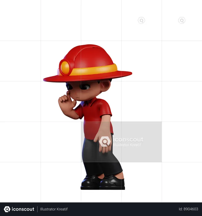 Cute Little Fireman Standing Sad Pose  3D Illustration