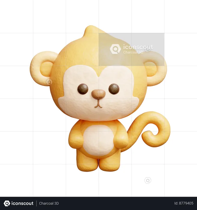 Cute Monkey Character  3D Icon