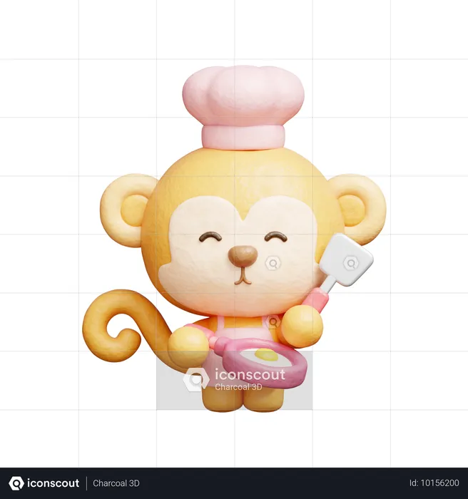 Cute Monkey Cooking  3D Icon