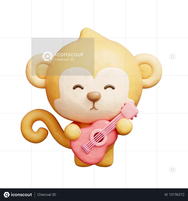 기타를 치는 귀여운 원숭이  3D Icon