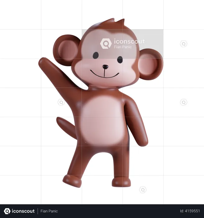 Cute Monkey Waving Hand  3D Illustration