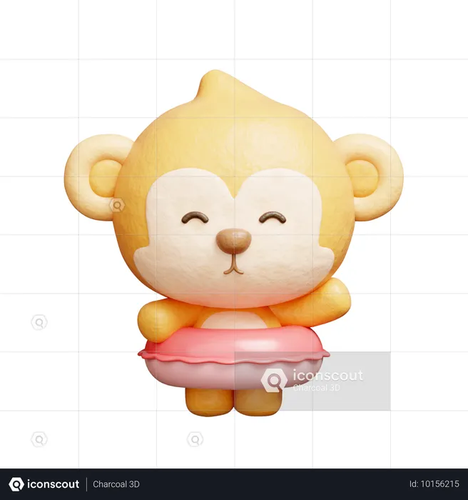 Cute Monkey With Rubber Swimming Rings  3D Icon