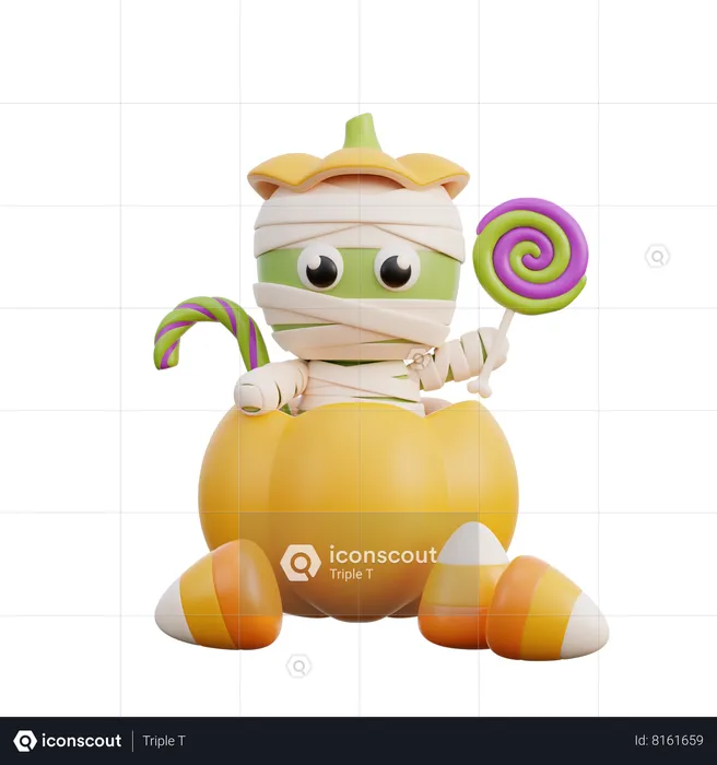 Cute mummy holding candy  3D Illustration