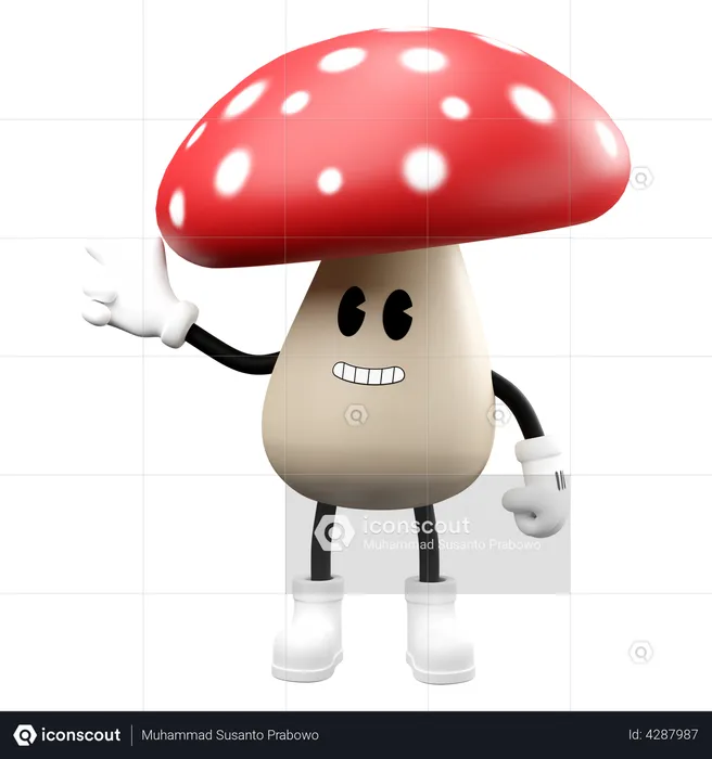 Cute Mushroom pointing hand in left side Emoji 3D Illustration