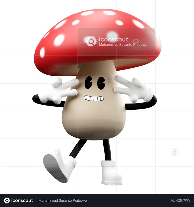 Cute Mushroom showing victory sing Emoji 3D Emoji
