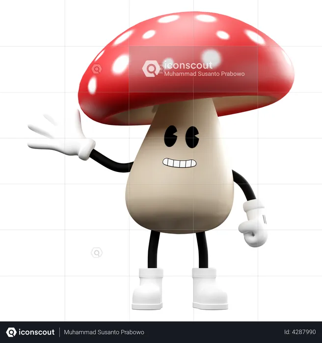 Cute Mushroom waiving hand Emoji 3D Illustration