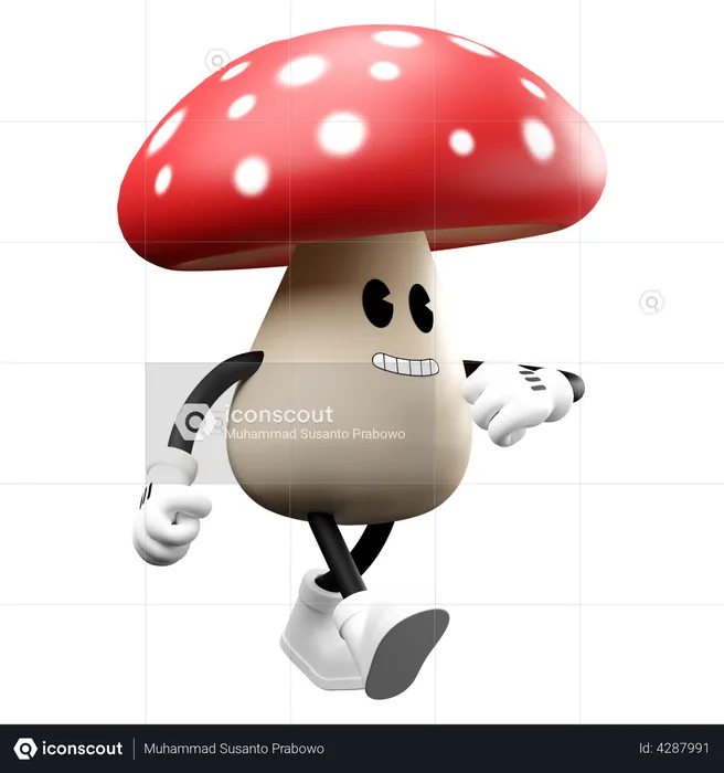 Cute Mushroom walking Emoji 3D Illustration