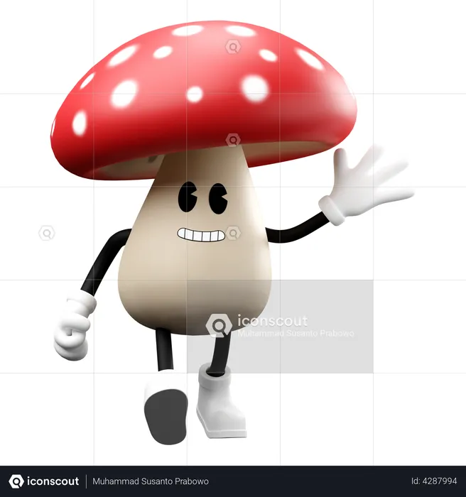 Cute Mushroom with greeting gesture Emoji 3D Emoji