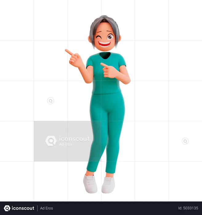 Cute Nurse Character Pointing on his right  3D Illustration