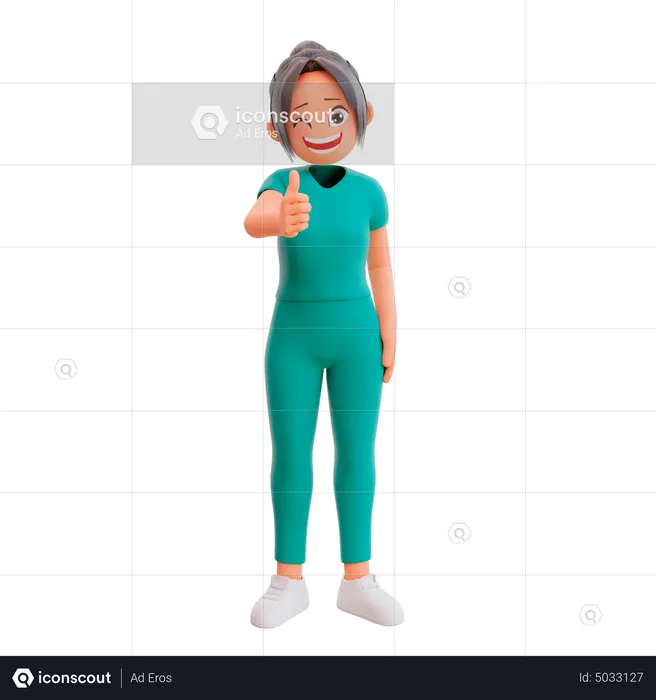 Cute nurse showing thumbs up  3D Illustration