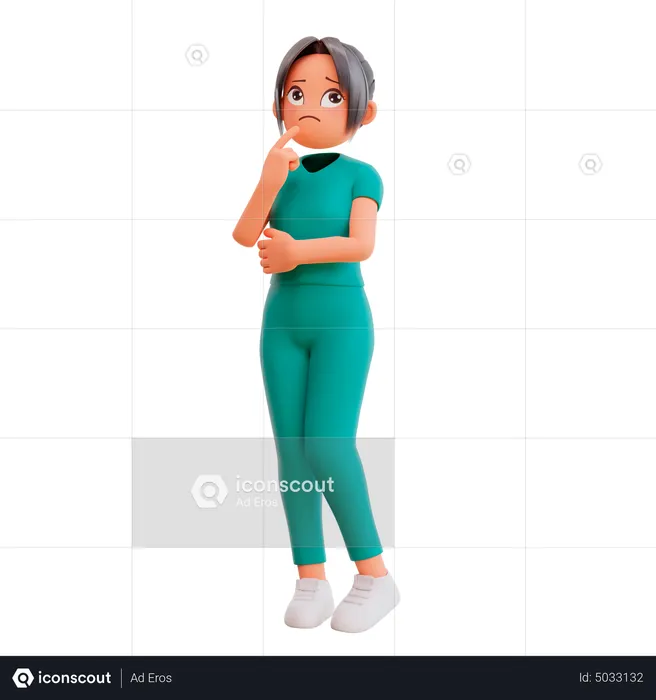 Cute nurse thinking about something  3D Illustration