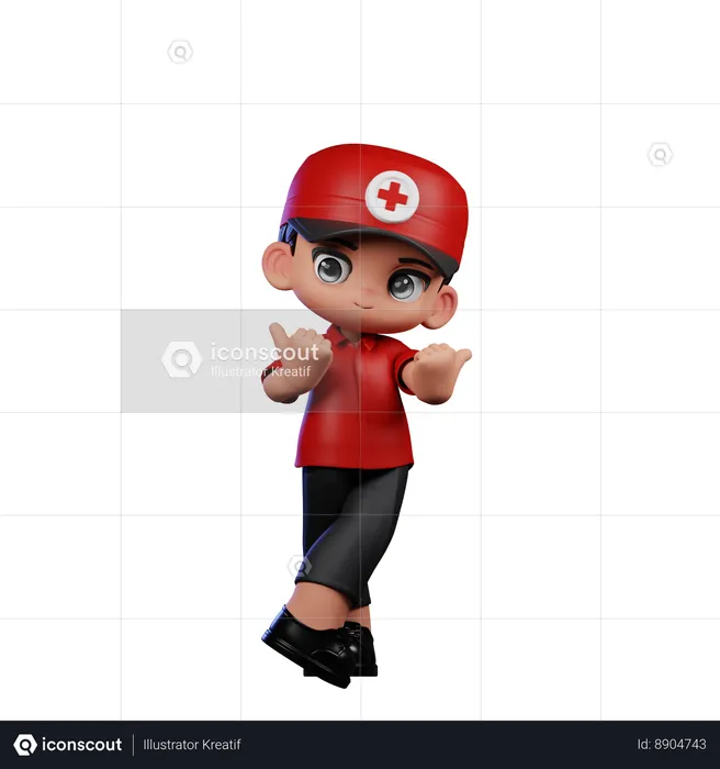 Cute Paramedic Pointing at Side  3D Illustration