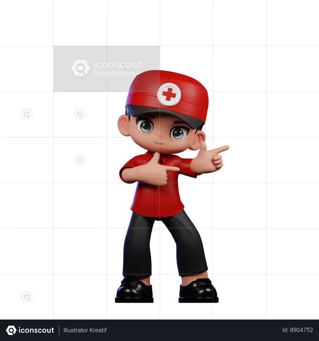 Cute Paramedic Pointing Left  3D Illustration