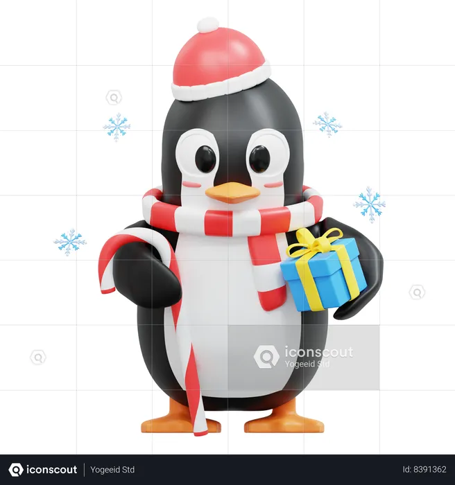 Cute Penguin Bring Candy Stick  3D Illustration