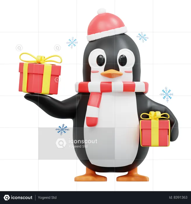 Cute Penguin Bring Some Giftboxs  3D Illustration