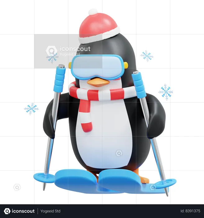 Cute Penguin Enjoying Ski  3D Illustration