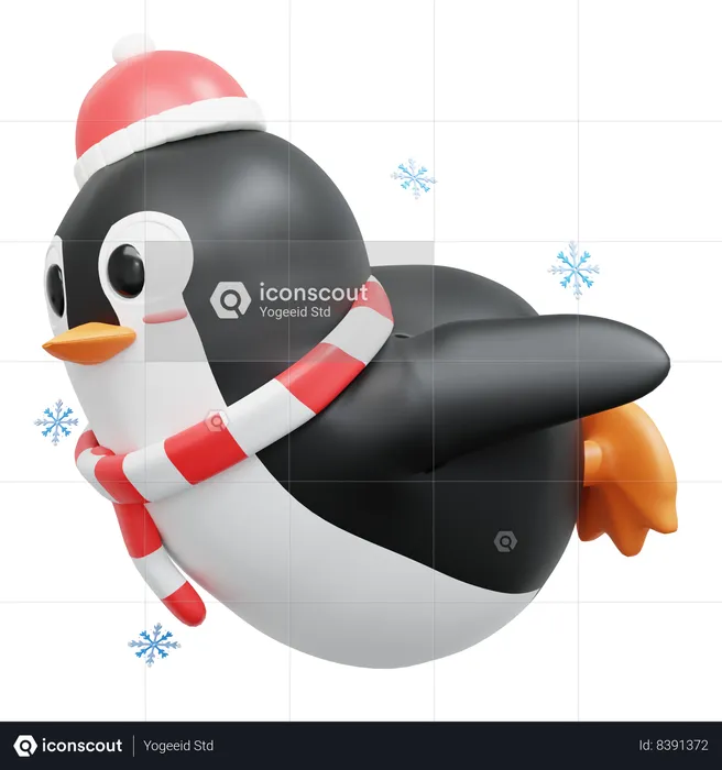 Cute Penguin Gliding Pose  3D Illustration