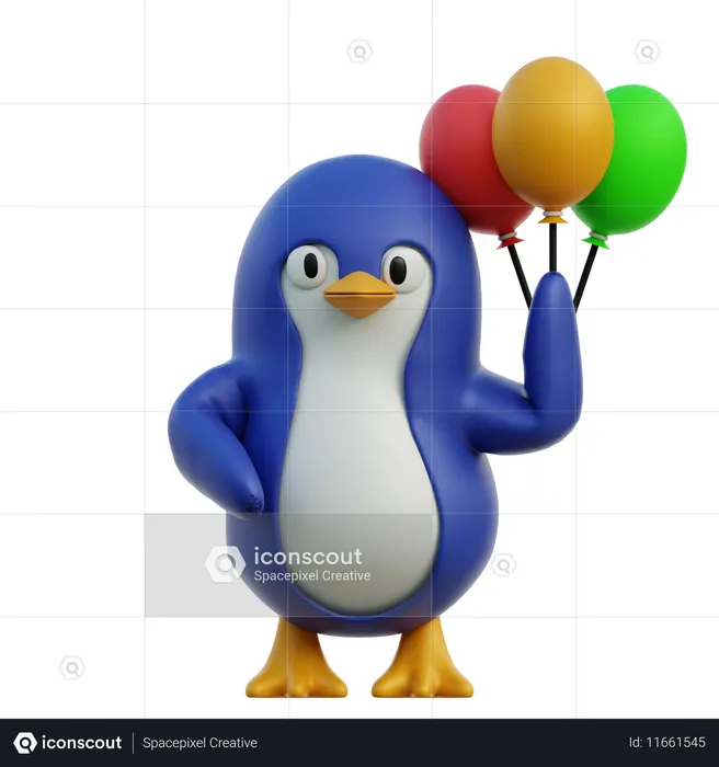 Cute Penguin Holding Balloons  3D Icon