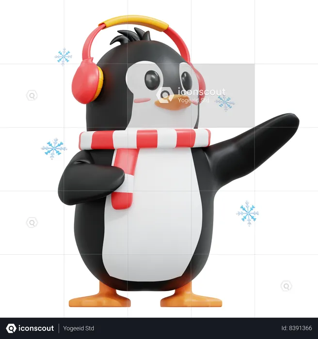Cute Penguin Pointing To Left  3D Illustration