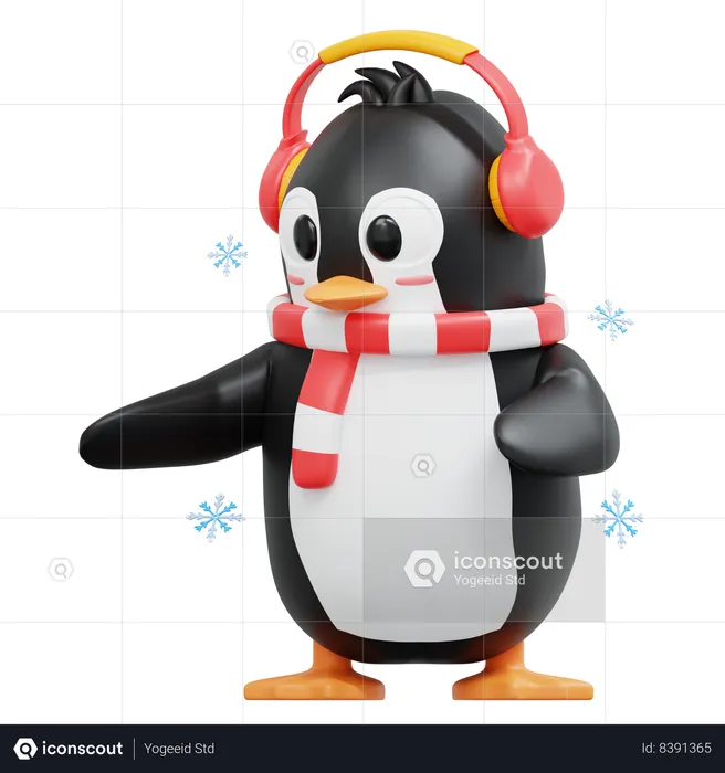 Cute Penguin Pointing To Right  3D Illustration