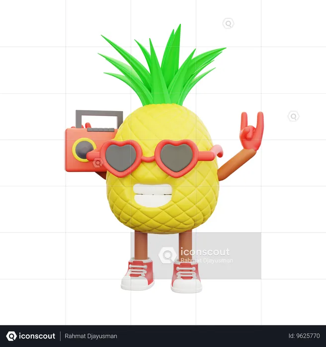 Cute pineapple character taking photo  3D Illustration