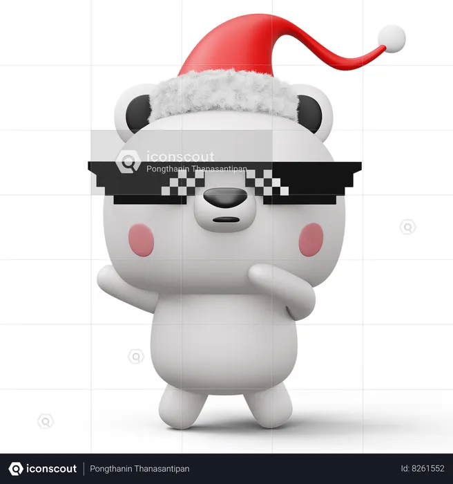Cute Polar bear with christmas hat  3D Illustration