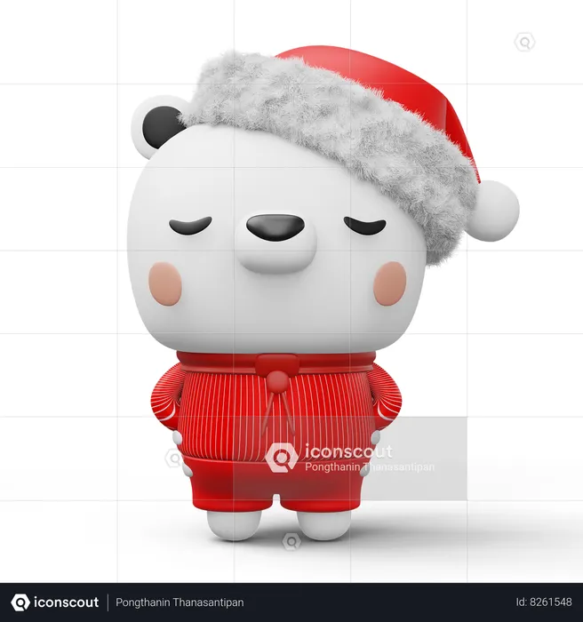 Cute Polar bear with christmas hat  3D Illustration