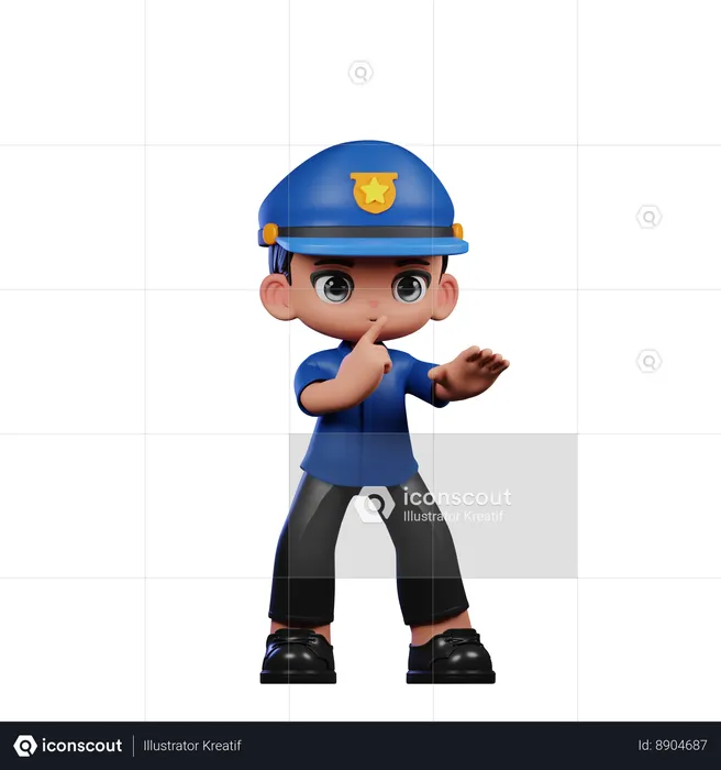 Cute Policeman Doing Shhttt Pose  3D Illustration