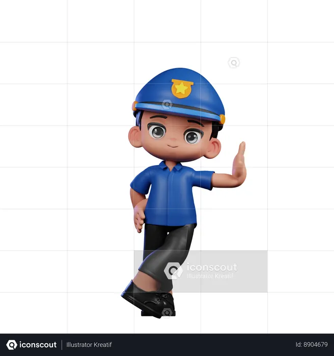Cute Policeman Giving Cool Pose  3D Illustration