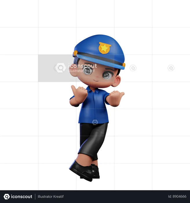 Cute Policeman Pointing At Side  3D Illustration