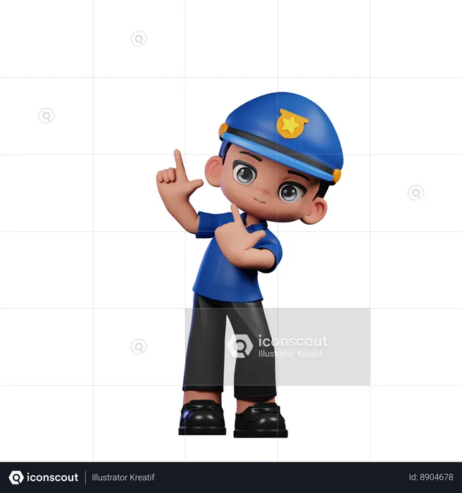 Cute Policeman Pointing Up  3D Illustration