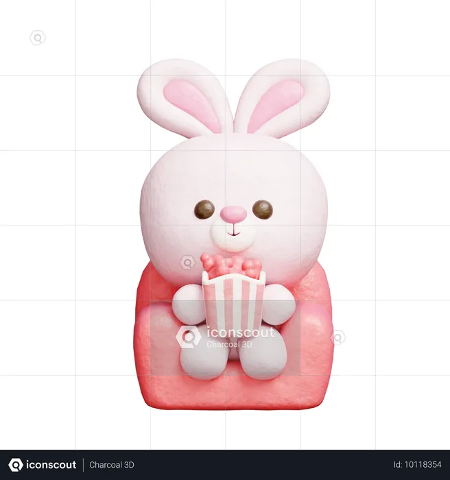 Cute Rabbit Watching A Movie  3D Icon