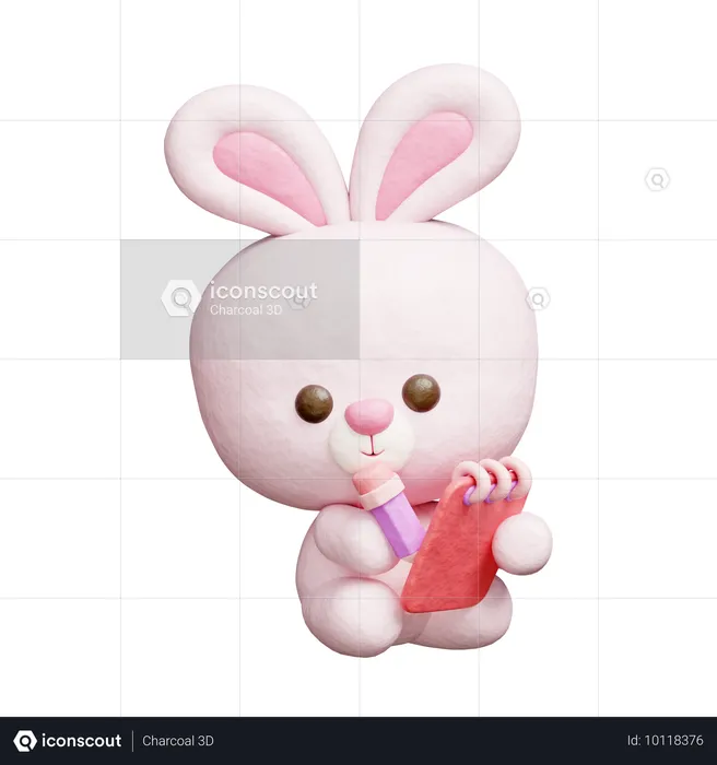 Cute Rabbit Writing A Journal  3D Icon