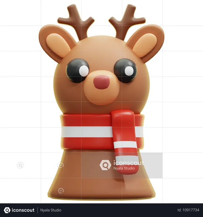 Cute Reindeer With Scarf  3D Icon