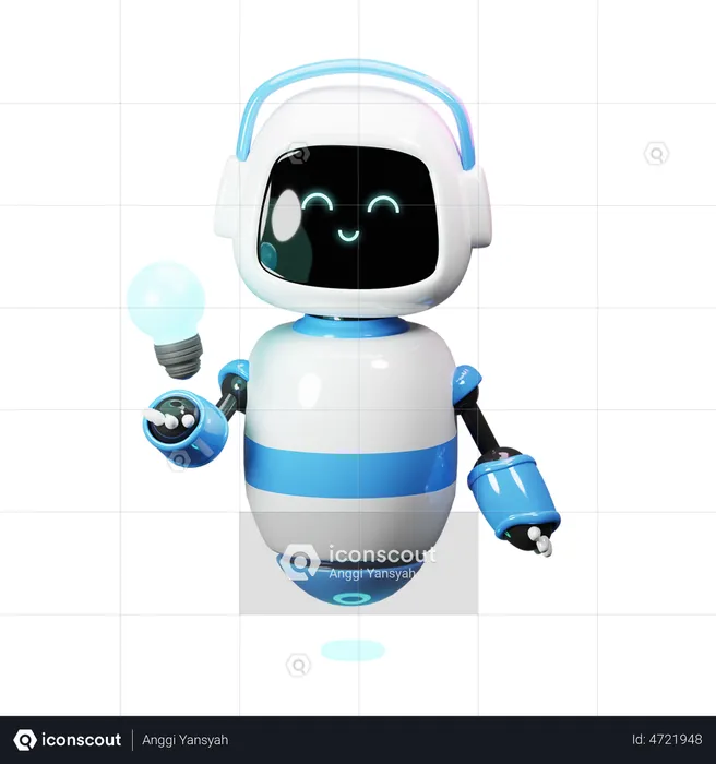 Cute Robot With Bulb  3D Illustration
