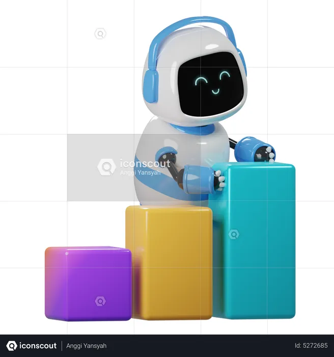 Cute Robot With Graphic Diagram  3D Icon
