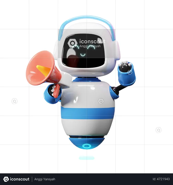 Cute Robot With Megaphone  3D Illustration