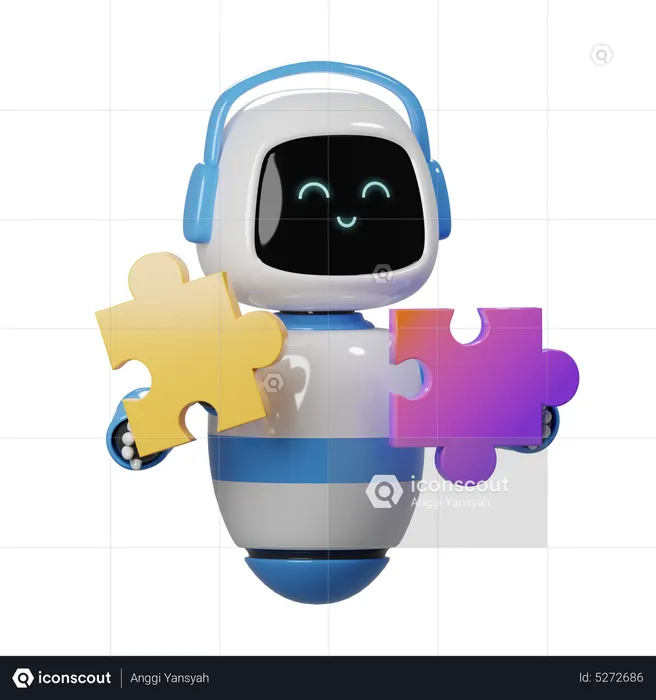 Cute Robot With Puzzle  3D Icon