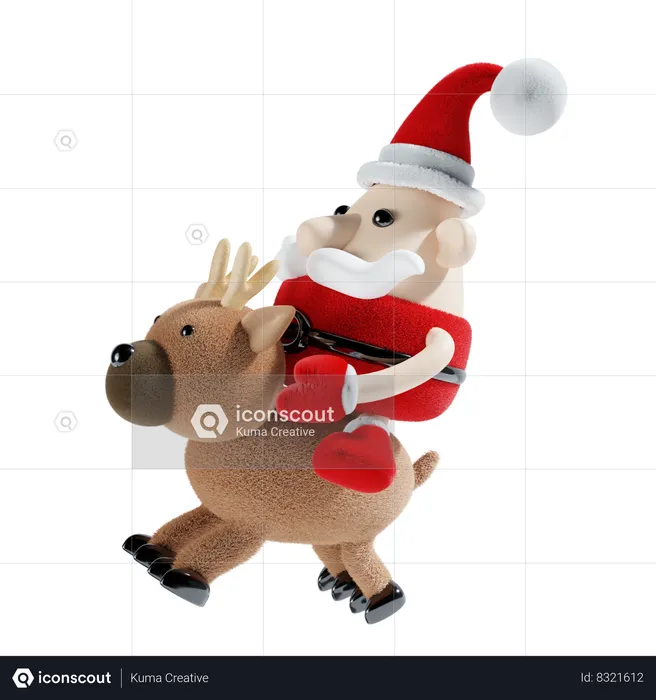 Cute Santa Claus With Deer  3D Illustration