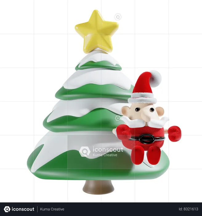 Cute Santa Claus With Tree  3D Illustration