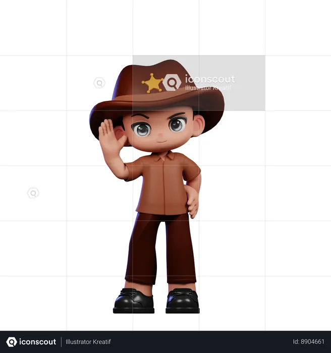Cute Sheriff Doing Greeting  3D Illustration