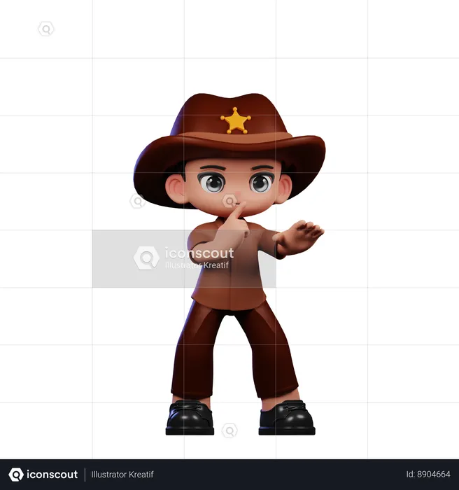 Cute Sheriff Doing Shhttt Pose  3D Illustration