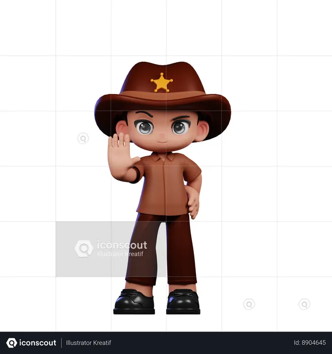 Cute Sheriff Doing Stop Sign  3D Illustration