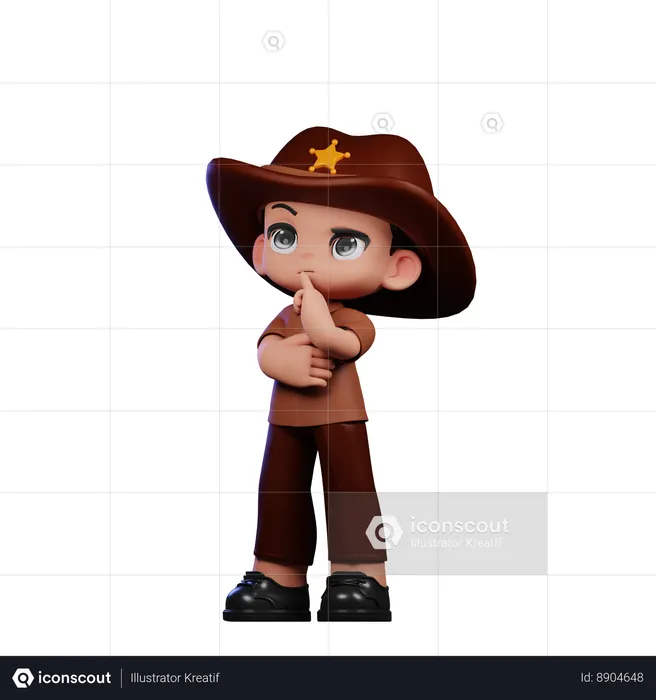 Cute Sheriff Doing Thinking Deeply  3D Illustration