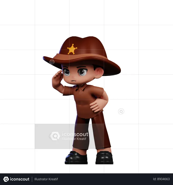Cute Sheriff Giving Looking Pose  3D Illustration